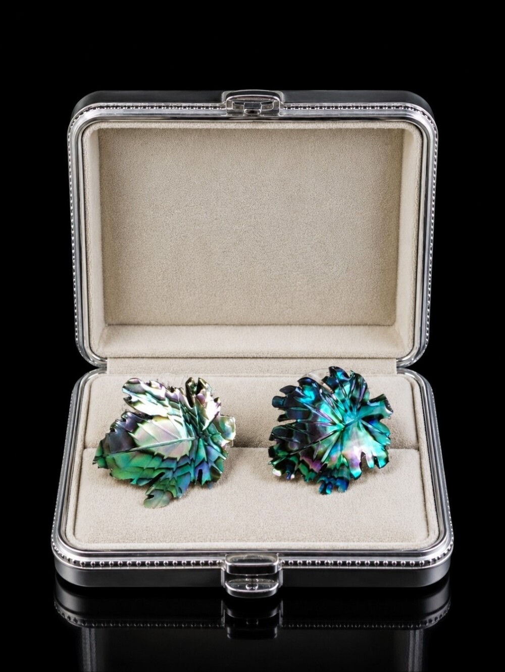 Petite Real Carved Abalone Shell Maple Marijuana Leaf Leaves Pierced Earrings